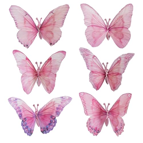 Cartanfill- Artificial Feather Simulation Butterfly Party Decoration Set, a Set of 12 Pieces with Clips, Used for Home Decoration in 12 Colors.… (T Clip) - color: T Clip