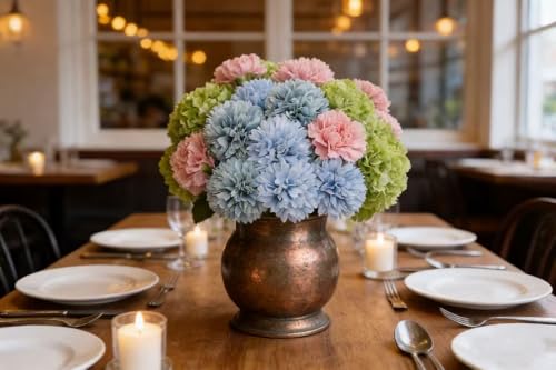 Kimura's Cabin 20Pcs Chrysanthemum Artificial Flowers Silk Mums Flower with Stem Balls Flowers for Wedding Party Bouquets Arrangements Home Coffee Table DIY Decoration Vase Fillers(Blue) - color: Sky Blue, Dark Blue
