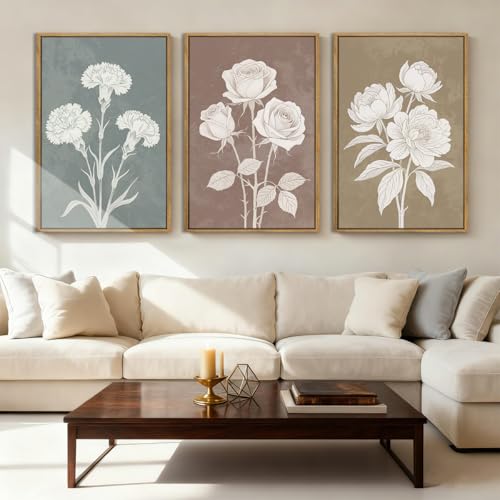 BINCUE Boho Floral Wall Painting Framed Botanical Wall Art Decor Flower Print Flower Artwork Floral Art Prints Flowers Pictures for Living Room Bedroom Dining Room Farmhouse 16x24 Inch Set of 3 Gift - color: Boho Neutral Floral, size: 24"L x 16"W