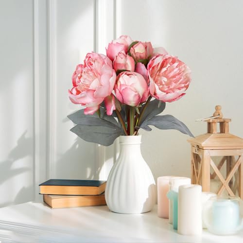 TOCHGREEN Artificial Peonies Silk Flowers 2 Bouquets Vintage Fake Peonies 14pcs Heads Faux Peony Flowers with Stems for Home Wedding Table Decoration Bridal Bouquet Floral Arrangement (Pink, 2PCS) - color: Pink