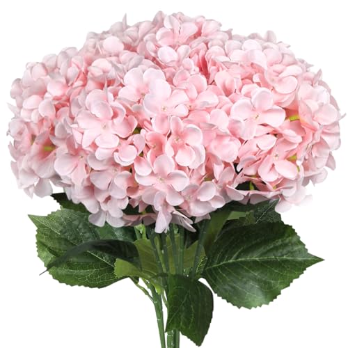 6 PCS Artificial Hydrangea Flowers, Faux Silk Hydrangea with Long Stems, Home Wedding Decor, Table Centerpieces, Party Decorations(Light Pink) - color: Light Pink