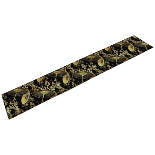 Japanese Table Runner, Gold Fan Umbrella Flower Pattern Traditional Asian Luxury Table Runner for Coffee Kitchen Dining Holiday Home Party 13x36in - color: Aisa-9, size: 13x36in