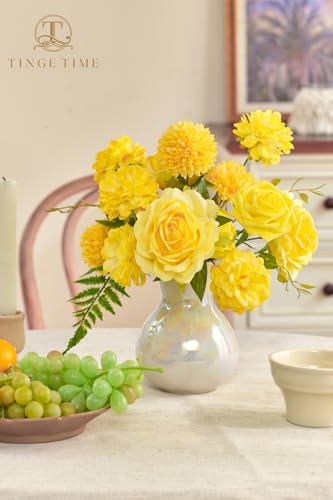 TINGE TIME Yellow Artificial Flowers Combo Box Set, Gradient Color Fake Flower Leaf with Stems for DIY Wedding Bouquets Table Centerpieces Baby Shower Home Party Floral Arrangements Decorations - color: Yellow