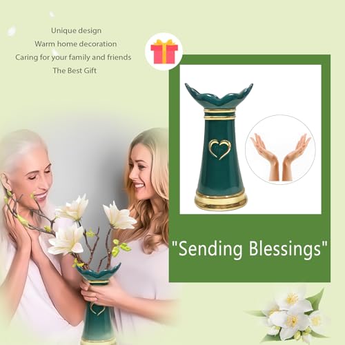 LoveLin,Artificial Flowers with Ceramic Vases,Faux Flower Arrangement,Affordable Luxury Artwork,Housewarming New Year Xmas Gift,Home Decor (White/Dark Green) - color: White/Green