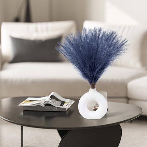 Ureymx Faux Pampas Grass Decor 17.7 Inch 30pcs, Artificial Pompas Grass Bulk Artificial Dried Flower Small Vase Filler for Boho Home Wedding Decoration (Blue) - color: Blue, size: 17 Inch 30 Pcs