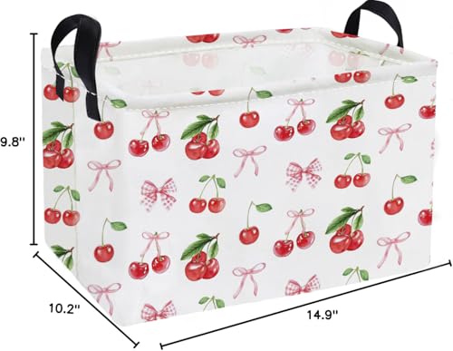 Essme Rectangular Kids Baskets,Cherry Storage Box,Cute Basket for Kids with Handles for Room Decor, Book Bins,Shelf Basket.(Cherry) - color: Cherry