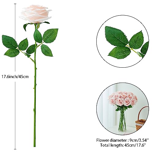 15pcs Blush Roses Artificial Flowers Silk Fake Flowers Realistic Pink Roses Bouquet Long Stemink for Wedding Home Party Birthday Decoration - color: Bush