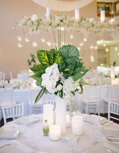 DILATATA Artificial Greenery Stems Set 24pcs Silk Faux Tropical Leaves 8 Leaf Styles Fake Plant Picks for DIY Wedding Centerpieces Arrangement Vase Home Decor - color: Tropical Set#silk 24pcs