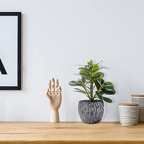 Artificial Potted Plant, Real Touch Artificial Oak Leaves Waterproof Fake Plants Indoor Outdoor, Eco Friendly Modern Concrete Greenery Plant Pots for Office Home Kitchen Shelf Farmhouse Decor - color: Green