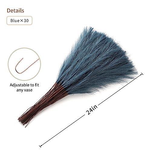 Wertuirk Blue Pampas Grass Decor - 30pcs 24 Inch Faux Pampas Grass Decor, Tall Pampas Grass for Floor Vase, Table Centerpieces, Wedding, Party and Blue Living Room Decor - color: Blue, size: 30 Pieces