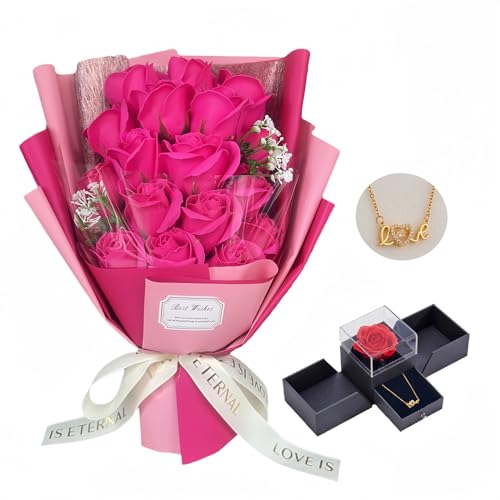 EIGHTOWN Roses Bouquet Artificial Flower - Preserved Red Rose Flowers with Love Necklace for Her - Unique Gifts Valentine's Day, Mother's Day, Thanksgiving, Birthday, Anniversary (512) - color: 512