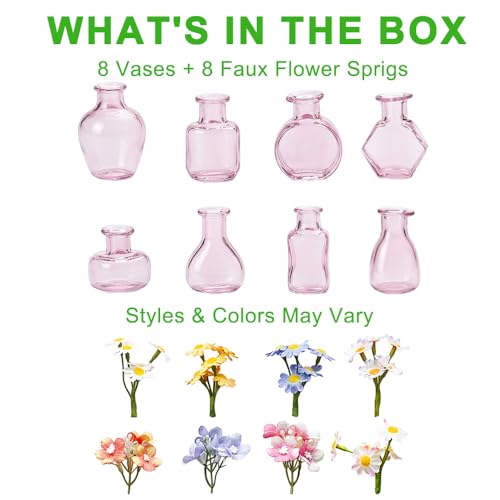 8Pcs Mini Vase Magnets for Fridge with Artificial Flowers Set Strong Magnetic Cute Decorative Bud Vases for Kitchen Office Locker Home Decor Small Flower Vase (Pink) - color: Pink