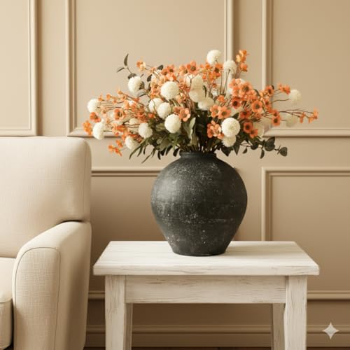 RyddeligHome Artificial White Kiku & Orange Wax Flowers, 22 Long Stems Bulk Silk Flowers for Vases, Floral Stems Arrangements for Modern Home Decor, Centerpieces for Tables, Rustic Decorations - color: Orange Wax+kiku