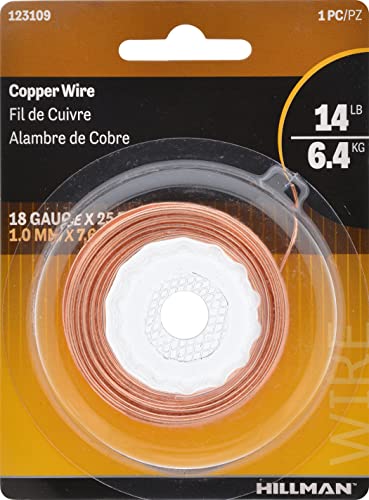 Hillman Bare Copper Wire Rope 18 Gauge Polished Hobby Cable Wire, 25', Corrosion Resistant, Holds 14 lbs, Ideal for Crafts & DIY, Copper | 35263