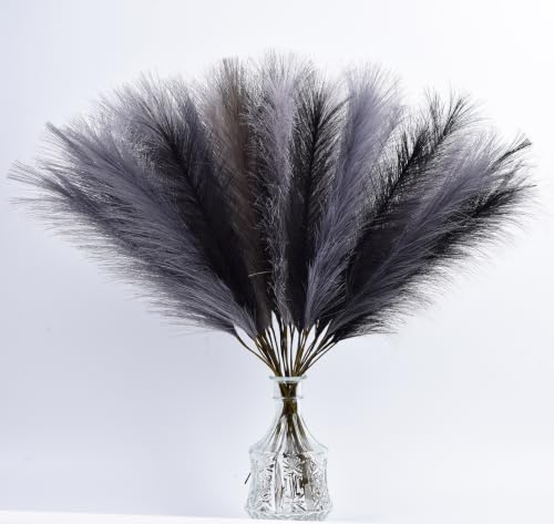 LSKYTOP Grey Pampas Grass Decor,23Inch 12pcs Faux Pampas Grass Bouquets Artificial Pampas Fake Pampas Flower for Home Living Room Bedroom Vase Decor - color: Grey 12pcs