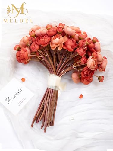 32Pcs Ranunculus Artificial Flowers Burnt Orange - Faux Silk Mini Peonies for DIY Wedding Bouquet, Home Decor, Bridal Shower Centerpieces - color: Burnt Orange