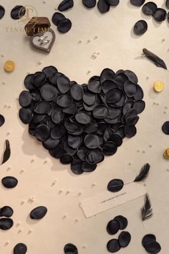 TINGE TIME 200pcs Silk Rose Petals Black Flower Petals for Wedding, Flower Girl Basket, Aisle Runner, Romantic Dinner Centerpieces, Proposal, Party Confetti - color: Black