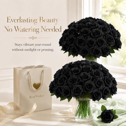 102 PCS Black Roses Artificial Flowers, Fake Roses Bouquet, Artificial Black Rose with Stems for DIY Wedding Flowers Decoration, Valentines Day Mothers Day, Bridal Bouquet Rose - color: Black, size: 102 Pcs