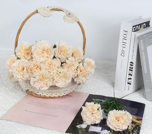 16PCS Carnations Artificial Flowers 14.8'' Fake Carnation Silk Flowers with Single Stem Faux Carnations Flowers for Home Table Centerpiece Wedding Decorations Floral Arrangements (Champagne) - color: Champagne