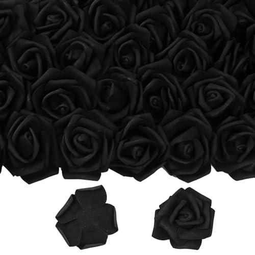 50 PCS Black Foam Rose Stemless Artificial Flower Head Bulk 2.75in Mini Fake Simulated Eternal Flores Roses Flower for DIY Craft Bridal Bouquets Centerpieces Arrangement Home Decoration - color: Black