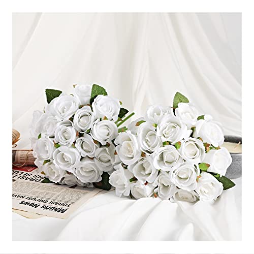 ZMZQ&flw 2 Bouquet Artificial Flowers 36 Heads Silk White Roses Fake Flowers Single Stem for Outdoor Bridal Wedding - color: White 36pcs