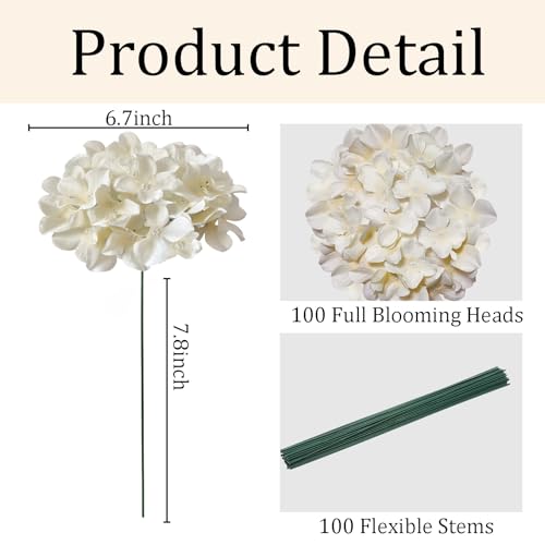 100 Pcs Faux Champagne Hydrangea Artificial Flowers Bulk, Fake Silk Hydrangea Flowers Heads with Stems for Wedding Decorations Garden Party Baby Shower Porch Home Decor Table Centerpieces - color: Champagne, size: 100 Pcs