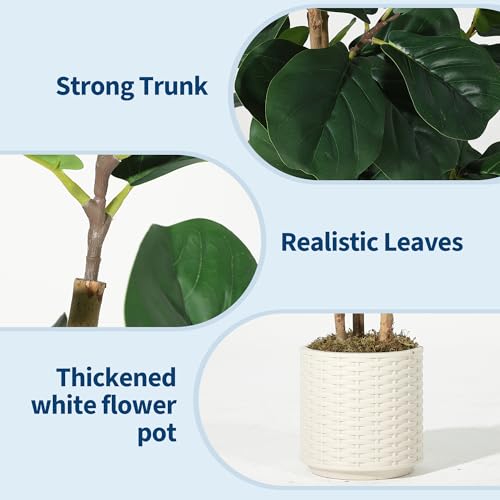GarveeHome 6FT Artificial Fiddle Leaf Fig Tree – Potted in Decorative White Planter, Natural Large Fake Plant for Home Décor, Indoor House Plant for Living Room, Bedroom, Office - color: Green 6ft