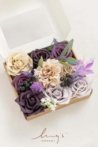 Ling's moment Fake Flowers Box, Artificial Faux Greenery Stems Silk Orchid Foam Rose for Wedding Bouquets Centerpieces Table Decorations Backyard Floral Arrangement, Lavender & Plum, Mini Combo - color: Lavender & Plum