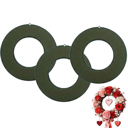 3 PCS 8 Inch Round Green Flower Foam Ring for Wedding, Birthdays, Party Decoration | High-density Material, Quickly Absorb Water, Long-lasting Moisturization, Easy Cutting, Plastic Base