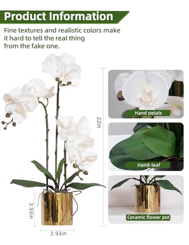 Artificial Orchid Flowers Set Real Touch Faux Flower in Vase Faux Butterfly Orchid Lifelike Orchid Arrangement for Wedding Home Office Party Hotel Decoration - color: White