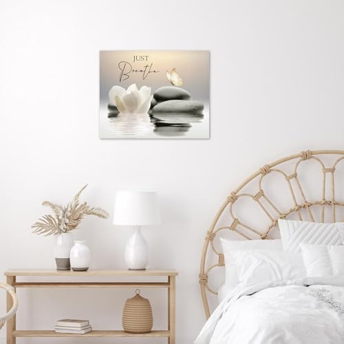 LB Spa Zen Wall Art for Bathroom Water Lily Flower and Butterfly Canvas Wall Art Wall Paintings Home Decor Inspirational Quotes Wall Pictures for Living Room Bedroom Office Ready To Hang, 20x16 Inch - color: Beige, size: 16"L x 20"W