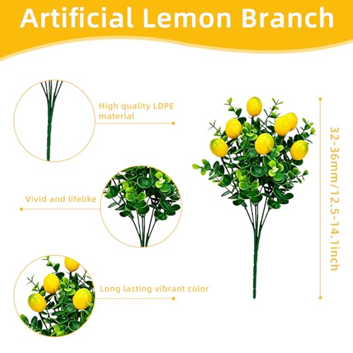 24PCS Artificial Lemon Branches Artificial Fruit Lemon Tree Greenery Decoration Faux Lemons Picks for Farmhouse Kitchen Home Table Decor Stem Fruits for Home Spring Summer Decor - color: Yellow3