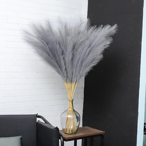 43" Grey Pampas Grass Decor - 8 PCS Faux Pampas Grass Tall Pompas Floral Arrangement and Vase Filler for Wedding, Boho Home, Baby Shower, Mother's Day Decoration - color: Grey