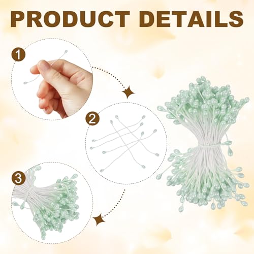 PATIKIL 3mm Double Heads Flower Stamen, 150 Pcs Artificial Pistil Matt Pearl Floral for DIY Christmas Card Wedding Decoration, Light Blue - color: Light Blue