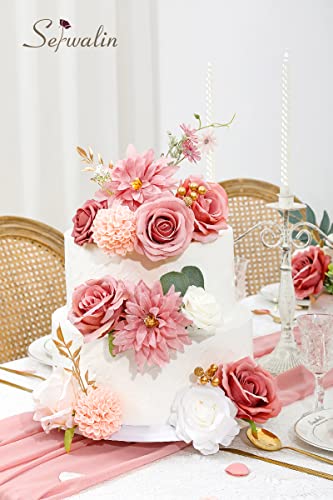 Serwalin Artificial Flowers Wedding Pink Flowers Silk Fake Dahlia Cake Flowers for Wedding Bouquets Table Centerpieces Birthday Party Bridal Baby Shower Home Decorations - color: A Athens Pink Dahlia, size: 1 Box