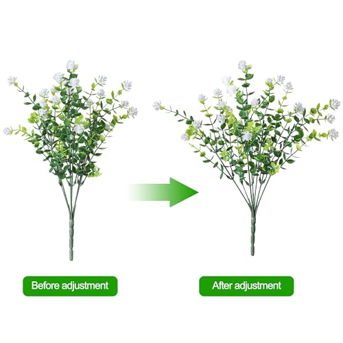 HyeFlora 20 Bundles Artificial Fake Outdoor Plants Flowers for Spring Decoration, UV Resistant Realistic White Plastic Flowers Faux Plant Monkey Grass for Planter Home Garden Porch Patio Window Box - color: 12pcs White Monkey Grass+8pcs White Flowers