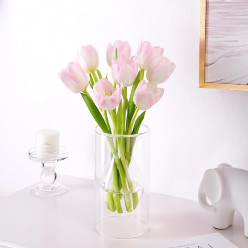 ZENS Unique Small Flower Vase, Modern Double Hollow Clear Glass Vase, Floating Decorative Vase Hand Blown Cool Bud Vase for Home Small Bouquet, Wedding Centerpieces - color: Transparent, size: 7 inch tall Lantern Vase