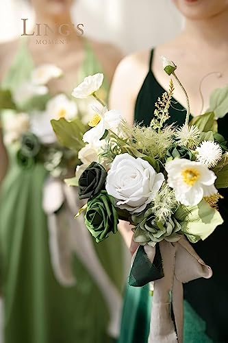 Ling's moment Artificial Flowers, 50Pcs 3" Roses in Emerald Green Shades, Realistic DIY Foam Floral Fill for Wedding Bouquets/Centerpieces, Outdoor Party Backdrops, Room/Table, Garden/Pot Decorations - color: Shades of Forest, size: 50Pcs