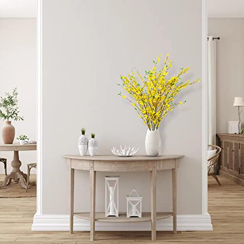 Sggvecsy Fake Forsythia Stems Artificial Orchids Flowers 4 Pcs Fake Forsythia Branches Fake Faux Long Stem Flowers Yellow Silk Forsythia Branches for Home Wedding Indoor Outdoor Decoration