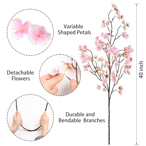 Sunm Boutique Faux Cherry Blossom Branches, Artificial Cherry Blossom Stems Cherry Blossom Flowers Vase Arrangements for Wedding Home Party Kitchen Decor, Light Pink, Set of 3 - color: Light Pink, size: Pack of 3