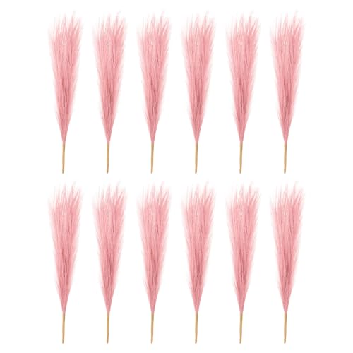 PATIKIL 17 Inch Faux Pampas Grass, 12 Pcs Boho Decor for Home Decoration Artificial Tall Fluffy Stems for Wedding Flower Party Vase Arrangement Centerpieces, Dark Pink - color: Dark Pink