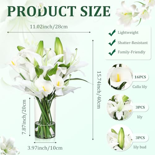 15.74 Inch Artificial Calla Lily Lily Flowers White Fake Flowers Green Bud with Faux Water Realistic Touch for Dining Room Centerpiece Table Wedding Bridal Shower Spring Decor