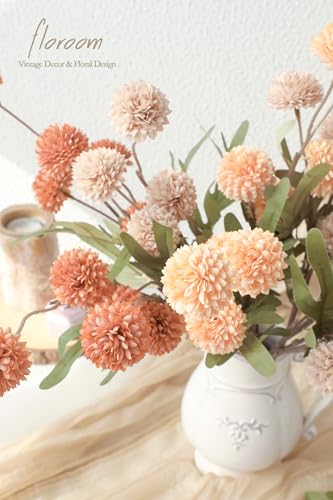 Floroom 9pcs Burnt Orange Peach Mix Faux Silk Mums Artificial Flowers, Bulk Fake Small Mini Chrysanthemums with Stems for DIY Wedding Centerpieces Floral Arrangements Vase Fillers Home Decorations - color: Serene Burnt Orange, size: 9pcs