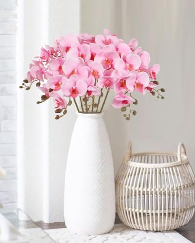 38 Inch 6 PCS Orchids Artificial Flowers Pink Fake Orchids Velvet Silk Orchids Faux Orchid Flowers Long Stem Artificial Flowers for Tall Vase for Home Wedding Decoration(Baby Pink) - color: Baby Pink