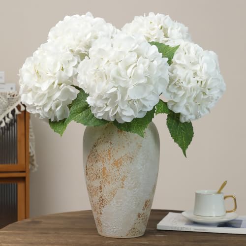 5pcs White Hydrangea Artificial Flowers Real Touch Latex Large Fake Hydrangeas 21in Lifelike Full Dried Faux Hydrangea Flowers for Home Decor Wedding Party Arrangements - color: White, size: 5Pcs