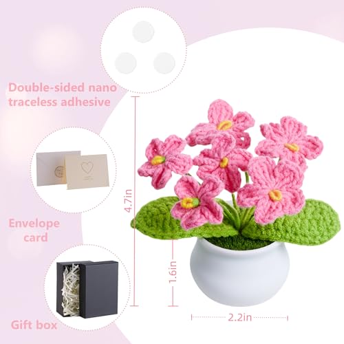 Knitting Crochet Flowers Cute Red Handmade Flower Valentines Birthday Gifts for Women, Decor for Home Room Office Desk Plant Accessories Things for Women Mom Teacher Coworkers - color: Deep Pink