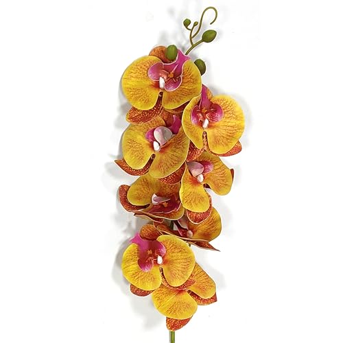 ATFL 8 Pack Orange Orchid Artificial Flowers Real Touch, 32'' Artificial Fake Faux Silk Orchid Stem Bouquets for Wedding Party Home Garden Decor,Orquideas Artificiales para Decora (excluding The Pot) - color: Orange