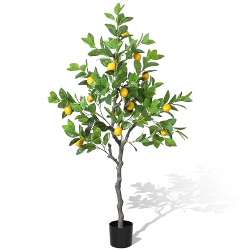 Daifunli 1 Pack Artificial Lemon Tree with Realistic Leaves and Natural Trunk Faux Tree with Silk Leaves for Porch Home Office Farmhouse Indoor Outdoor Housewarming Gift - style: Lemon