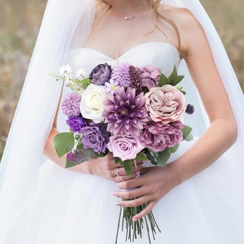 AmyHomie Artificial Purple Flowers Combo Silk Mix Peony Rose Hydrangea Fake Flowers w/Stem for DIY Wedding Bouquets Centerpieces Arrangements Table Party Bridal Baby Shower Home Fall Decor - color: Purple