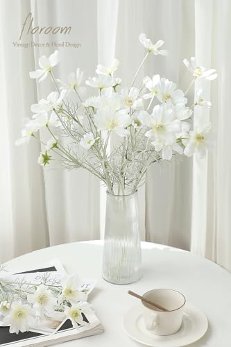 Floroom 5 Pcs Artificial Flowers Ivory Fake Cosmos Faux Silk Flower for Indoor Home Decor, Party Arrangements, Wedding Bouquets, Floral Table Centerpieces, and Decorations - color: Ivory
